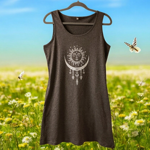 Dresses & Skirts - NEW! Sun & Moon Dreamcatcher Graphic Charcoal Mini Dress w/ Pockets